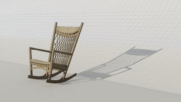 3d renderen houten schommelen stoel Aan blauwdruk achtergrond foto