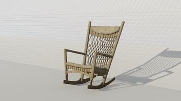 3d renderen houten schommelen stoel Aan blauwdruk achtergrond foto