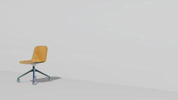 3d renderen single minimalistische kantoor stoel met glanzend hout en 4 rolstoel poten. foto