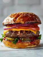 fijnproever cheeseburger met vers toppings foto