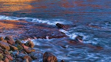 golven, strand en zonsondergang, achtergrond foto