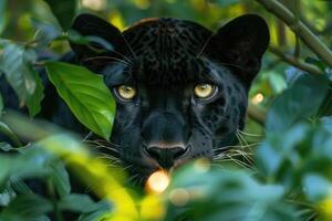 zwart panter in de regenwoud foto