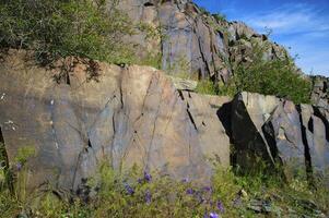 rotstekeningen binnen de archeologisch landschap van tamgaly. Almaty Oppervlakte, Kazachstan foto