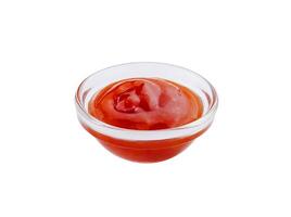 vers tomaat ketchup in glas kom foto