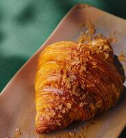 fijnproever croissant Aan keramisch bord foto