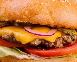 hamburger, Hamburger dichtbij omhoog of macro foto