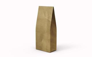 thee of koffie bruine papieren verpakking zak geïsoleerd op een witte achtergrond. 3D-rendering. foto