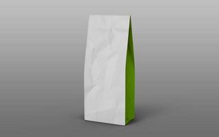 thee of koffie papieren verpakkingszak met groen aan de zijkant geïsoleerd op een witte achtergrond. 3D-rendering.