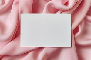 minimalistische esthetisch mockup van wit blanco a5 briefhoofd Aan roze zijde kleding stof. foto