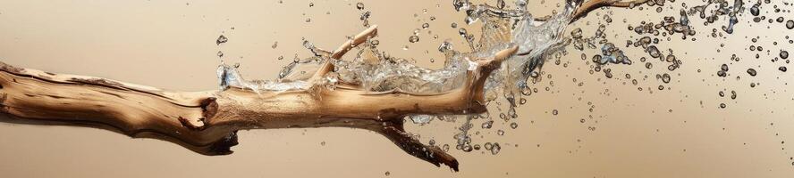 natuurlijk elegantie, geschorst droog hout met spatten water foto