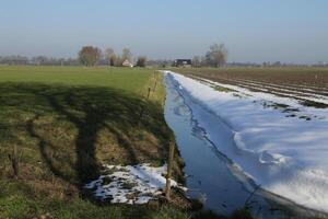 smelten sneeuw in Nederlands landschap foto