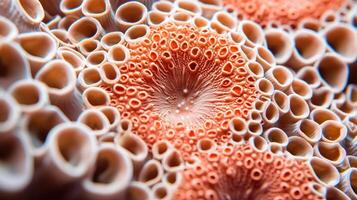 een dichtbij omhoog beeld van een koraal rif. foto