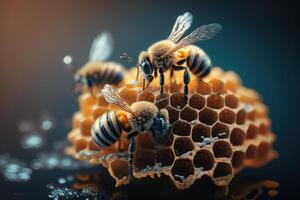bijenkorf schat schat - bijen bijenkorf honing pot honingraat - blootleggen de bijenkorf rijkdom, van ingewikkeld geweven honingraat naar potten overlopend met vloeistof goud, een testament naar van de natuur zoet overvloed. foto