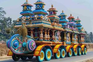 kleurrijk ratha yatra festiviteiten, vastleggen de essence van geluk en saamhorigheid gedurende de vereerd Hindoe wagen festival, een caleidoscoop van cultureel vreugde. foto