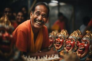 kleurrijk ratha yatra festiviteiten, vastleggen de essence van geluk en saamhorigheid gedurende de vereerd Hindoe wagen festival, een caleidoscoop van cultureel vreugde. foto