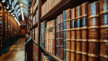 veel boeken Aan een plank in een bibliotheek. foto