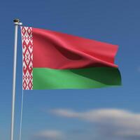 Wit-Rusland vlag is golvend in voorkant van een blauw lucht met wazig wolken in de achtergrond foto