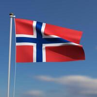 Noorwegen vlag is golvend in voorkant van een blauw lucht met wazig wolken in de achtergrond foto