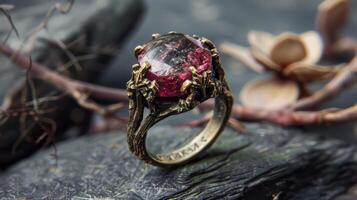 antiek ring met mos inwrijven steen foto