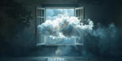 een venster met een wolk in het foto