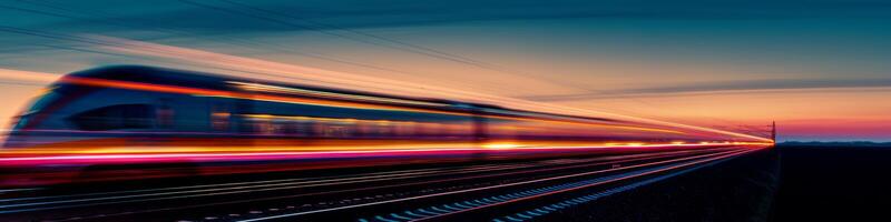 hoge snelheid trein gevangen genomen met een lang blootstelling Bij schemering foto