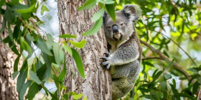 een koala is zittend Aan een boom Afdeling foto