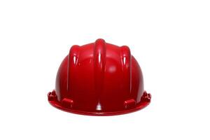 rood plastic werk helm Aan wit achtergrond foto