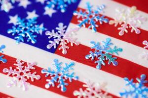 sneeuwvlokken Aan Verenigde Staten van Amerika vlag foto