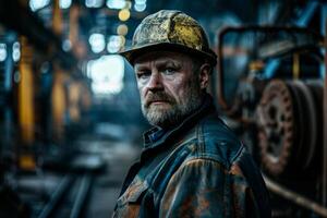 portret van een arbeider Bij olie en gas- raffinaderij foto
