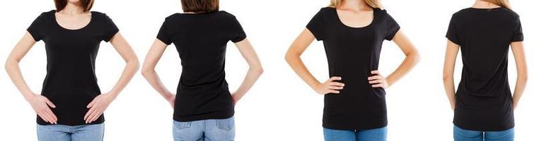 twee vrouw in zwart t-shirt bijgesneden afbeelding voor- en achteraanzicht, t-shirt set, mockup tshirt leeg foto