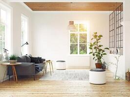 modern Scandinavisch leven kamer ontwerp. foto