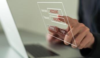 internet netwerk veiligheid technologie computer online systeem en verspreiden naar globaal gestolen persoonlijk gegevens Aan computer met virtueel scherm interfaces. cyber veiligheid concept foto