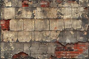 digitaal artwork van breed naadloos structuur van een oud, gebarsten muur met metselwerk en beton foto