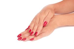 rood manicure Aan wit foto