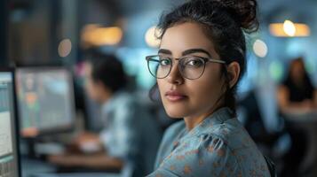 midden- oostelijk vrouw software ontwikkelaar Bij werk foto