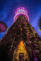 lichten in tuinen door de baai in Singapore. foto