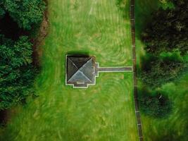 antenne top naar beneden visie van botanisch tuin. Bali botanisch tuin foto