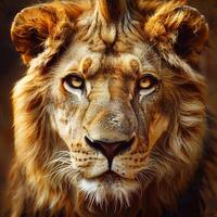 leeuw gezicht. wild Afrikaanse leeuw op zoek naar voren. foto