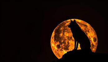 wolf silhouet met vol maan. foto