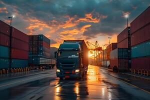 de vrachtauto is rubriek naar de logistiek centrum voor lossen. foto