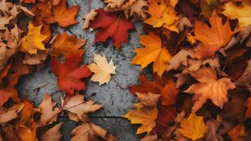 herfst achtergrond met een veel van kleurrijk gedaald bladeren bezetten allemaal de ruimte foto