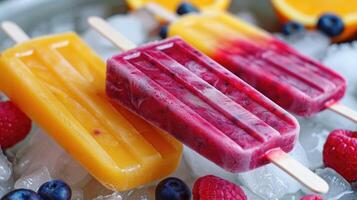 ijslollys gemaakt van vers fruit sap en bessen foto