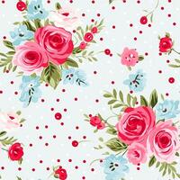 naadloos patroon, tileable bloemen land vakantie afdrukken met rozen, dots en bloemen voor behang, omhulsel papier, plakboek, kleding stof en polka punt rozen Product ontwerp foto