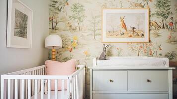 baby kamer decor en interieur ontwerp inspiratie in de Engels platteland stijl huisje foto