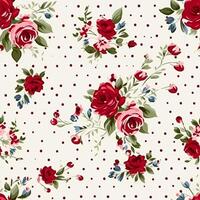 naadloos patroon, tileable bloemen land vakantie afdrukken met rozen, dots en bloemen voor behang, omhulsel papier, plakboek, kleding stof en polka punt rozen Product ontwerp foto