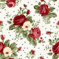naadloos patroon, tileable bloemen land vakantie afdrukken met rozen, dots en bloemen voor behang, omhulsel papier, plakboek, kleding stof en polka punt rozen Product ontwerp foto