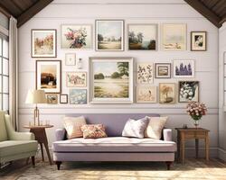 leven kamer galerij muur, huis decor en muur kunst, ingelijst kunst in de Engels land huisje interieur, kamer voor diy afdrukbare artwork mockup en afdrukken winkel foto