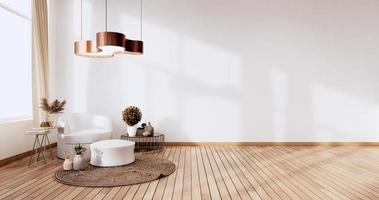 interieurontwerp, zen moderne woonkamer Japanse stijl. 3D-rendering foto