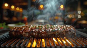 steak grillen met rozemarijn takje foto
