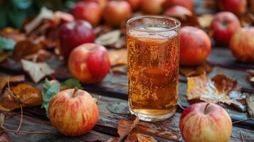 glas van bier Aan houten tafel foto